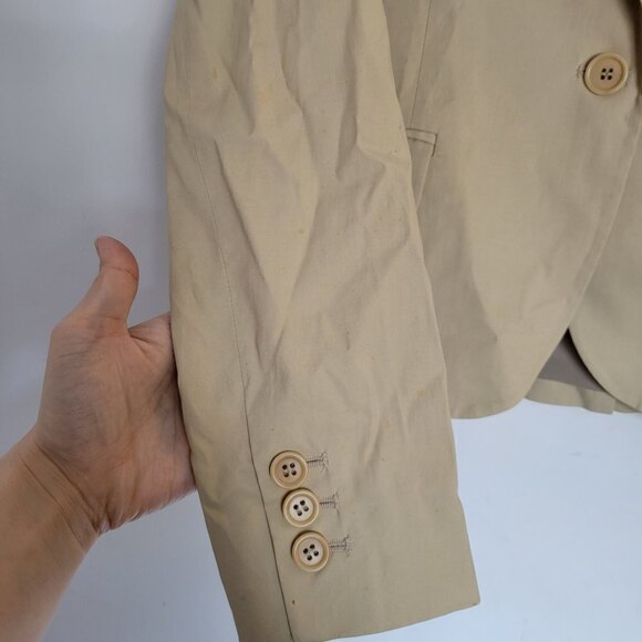 Theory Tan Cream Single Button Front Long Sleeve Cotton Blazer Jacket Size 2 - Picture 9 of 17